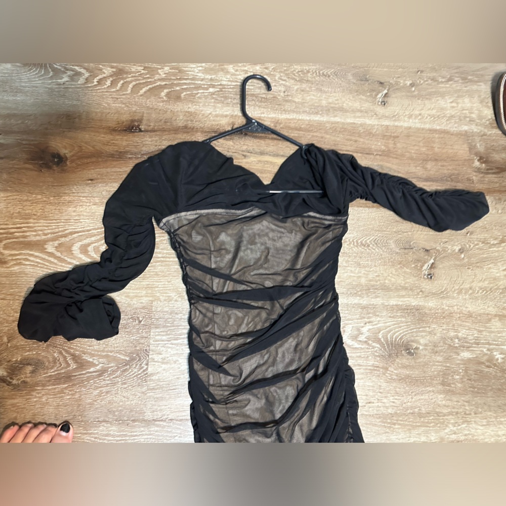 Black scrunched body on maxi dress black and nude woman size large - Picture 13 of 14
